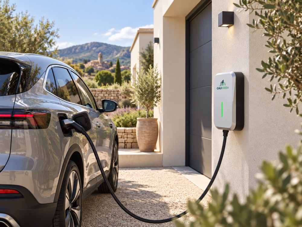 Borne de recharge murale raccordée à un véhicule électrique