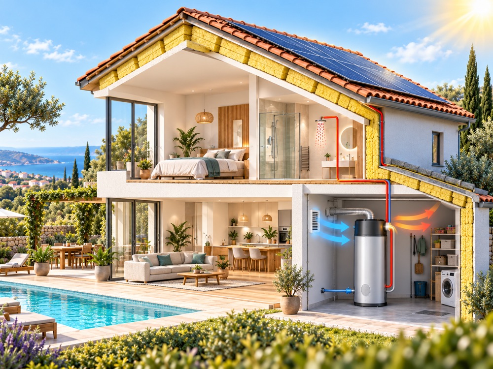 Chauffe-eau thermodynamique installé dans le local technique d'une maison
